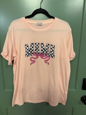 Checker Ribbon Graphic Tee - Light  Pink